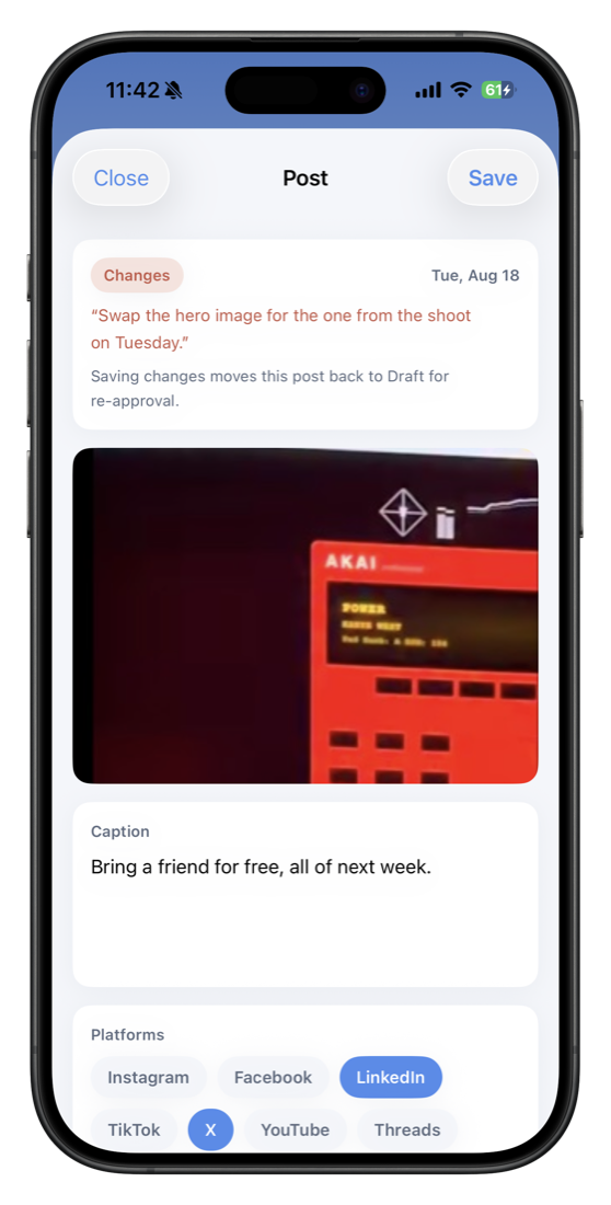 Post feedback screen